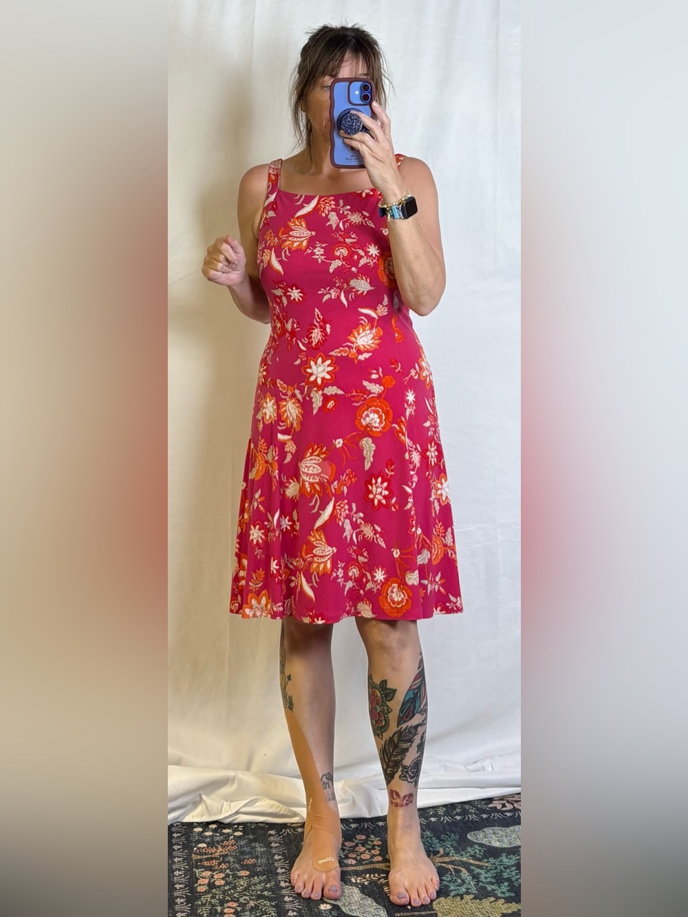 Chaps Pink Floral Circle Skater Dress